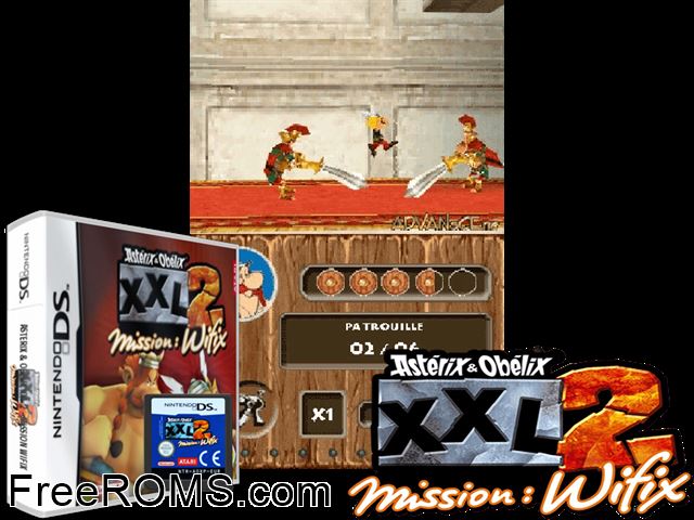 Asterix and Obelix XXL 2 - Mission Wifix Europe NDS game showing 3D box cover and gameplay screenshot