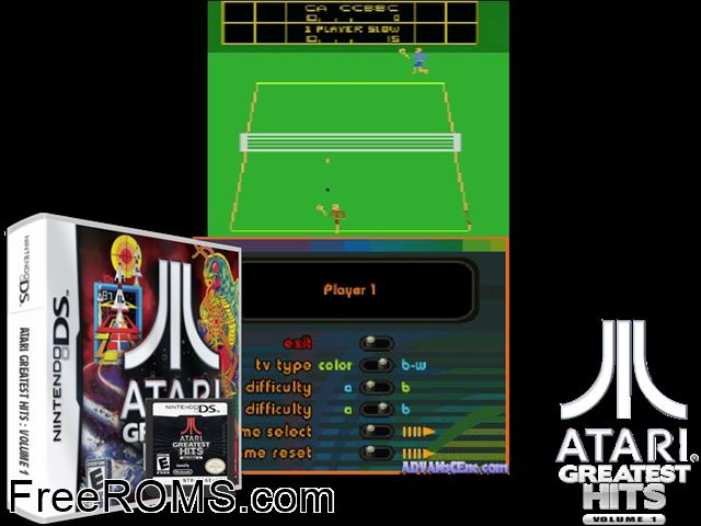 Atari Greatest Hits - Volume 1 Europe NDS game showing 3D box cover and gameplay screenshot
