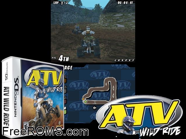 ATV Wild Ride NDS game showing 3D box cover and gameplay screenshot