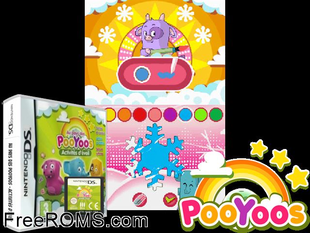 Au Pays des PooYoos - Activites dEveil France NDS game showing 3D box cover and gameplay screenshot