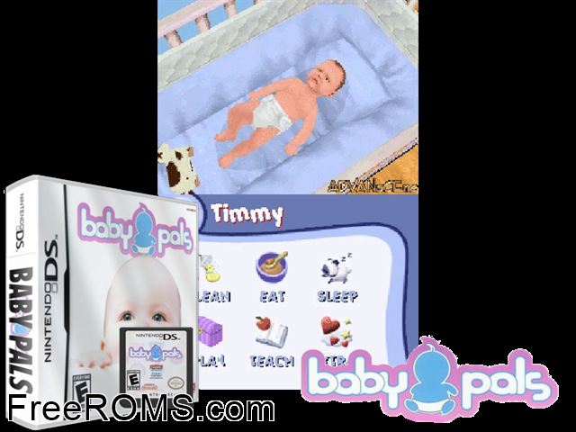 Baby Pals Europe NDS game showing 3D box cover and gameplay screenshot