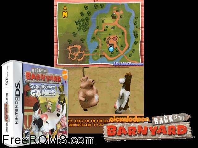 Back at the Barnyard - Barnyard Games Europe NDS game showing 3D box cover and gameplay screenshot
