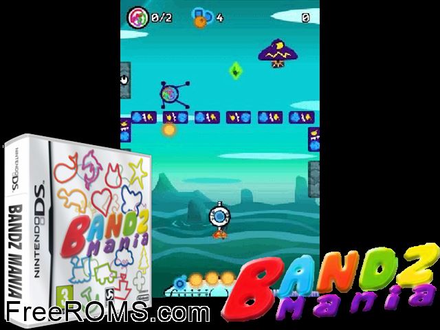 Bandz Mania Europe NDS game showing 3D box cover and gameplay screenshot