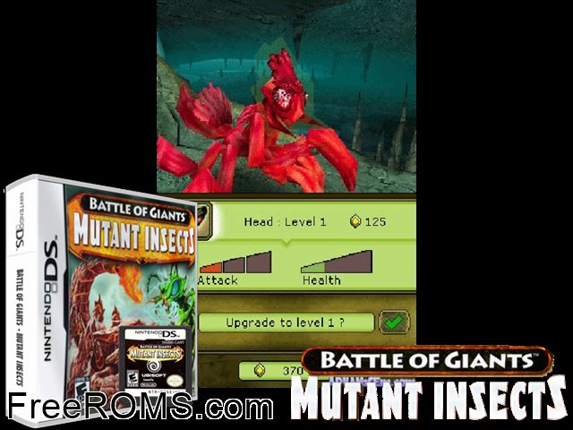 Battle of Giants - Mutant Insects NDS game showing 3D box cover and gameplay screenshot