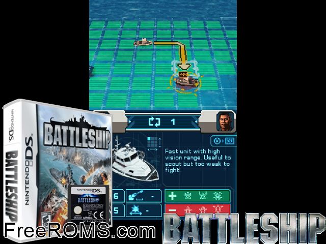 Battleship NDS game showing 3D box cover and gameplay screenshot