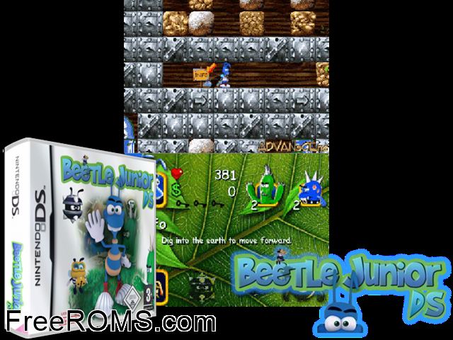 Beetle Junior DS Europe NDS game showing 3D box cover and gameplay screenshot
