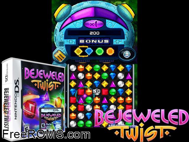 Bejeweled Twist Europe NDS game showing 3D box cover and gameplay screenshot