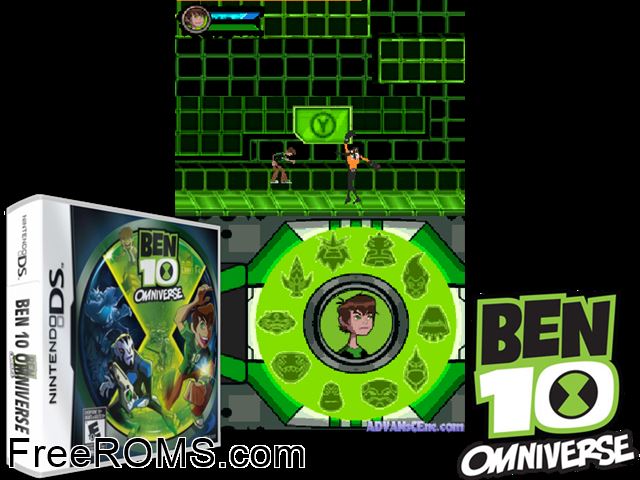 Ben 10 Omniverse Europe NDS game showing 3D box cover and gameplay screenshot