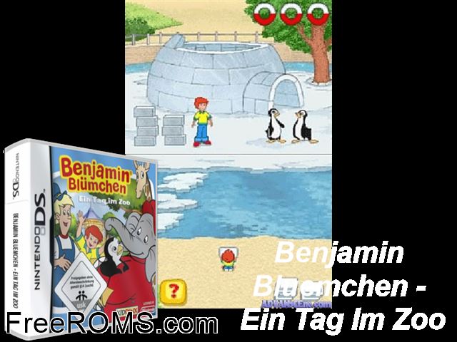 Benjamin Bluemchen - Ein Tag im Zoo Germany NDS game showing 3D box cover and gameplay screenshot
