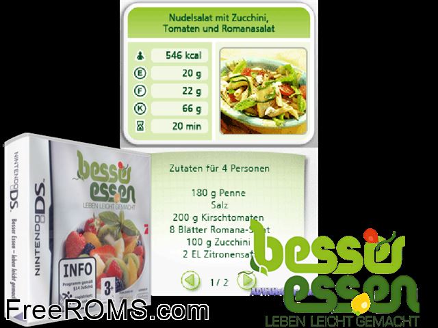 Besser Essen - Leben Leicht Gemacht Germany NDS game showing 3D box cover and gameplay screenshot