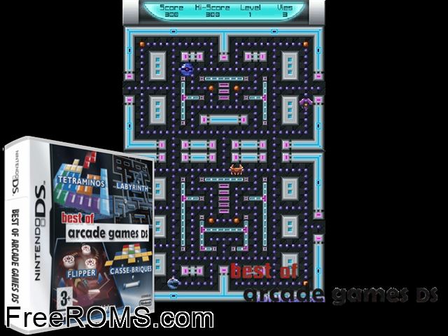 Best of Arcade Games DS Europe NDS game showing 3D box cover and gameplay screenshot