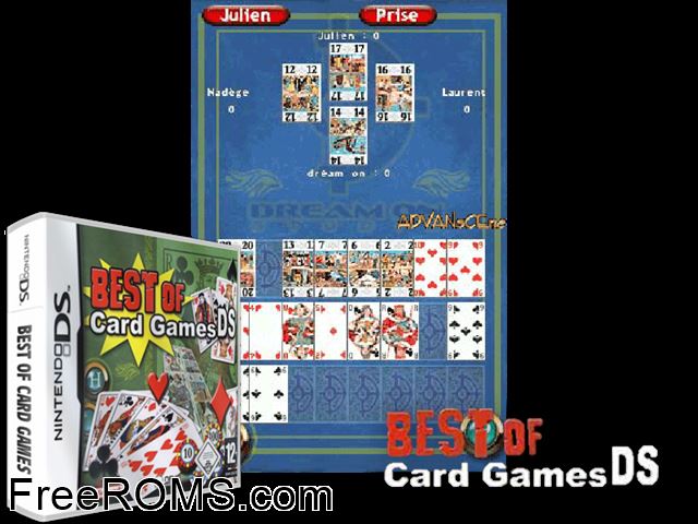 Best of Card Games DS Europe NDS game showing 3D box cover and gameplay screenshot