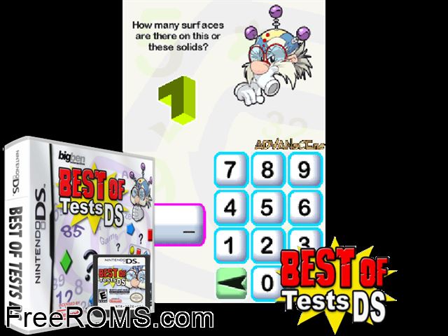 Best of Tests DS Europe NDS game showing 3D box cover and gameplay screenshot