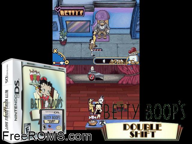 Betty Boops Double Shift NDS game showing 3D box cover and gameplay screenshot