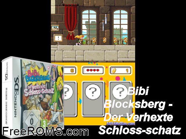 Bibi Blocksberg - Der Verhexte Schloss-Schatz Germany NDS game showing 3D box cover and gameplay screenshot