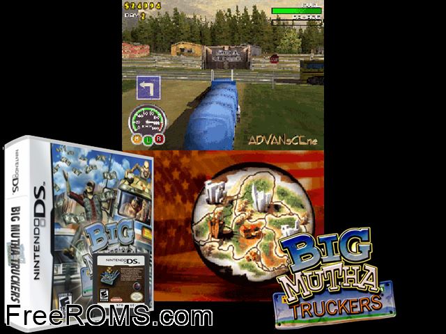 Big Mutha Truckers NDS game showing 3D box cover and gameplay screenshot