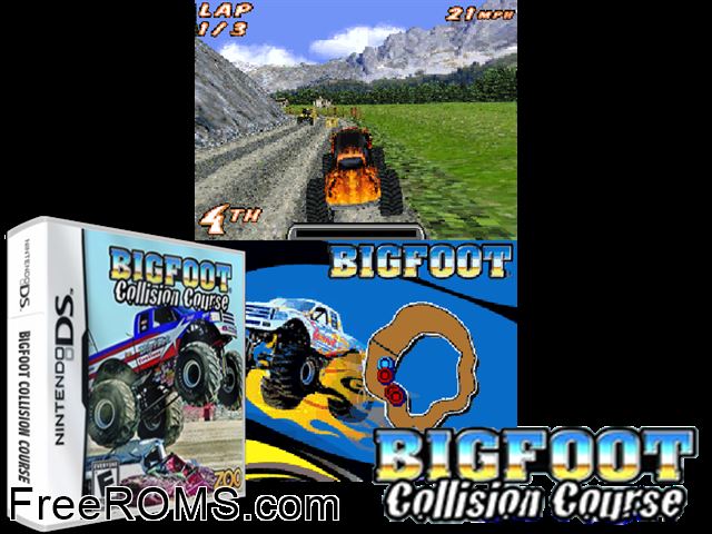 Bigfoot - Collision Course Europe NDS game showing 3D box cover and gameplay screenshot
