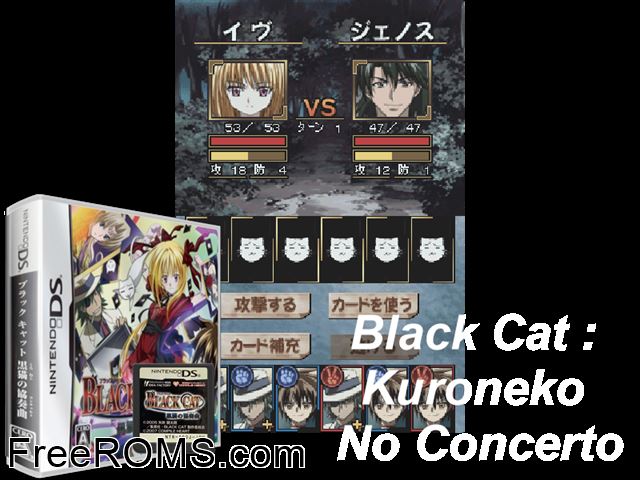 Black Cat - Kuroneko no Concerto Japan NDS game showing 3D box cover and gameplay screenshot