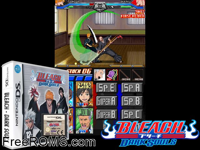 Bleach - Dark Souls Europe NDS game showing 3D box cover and gameplay screenshot