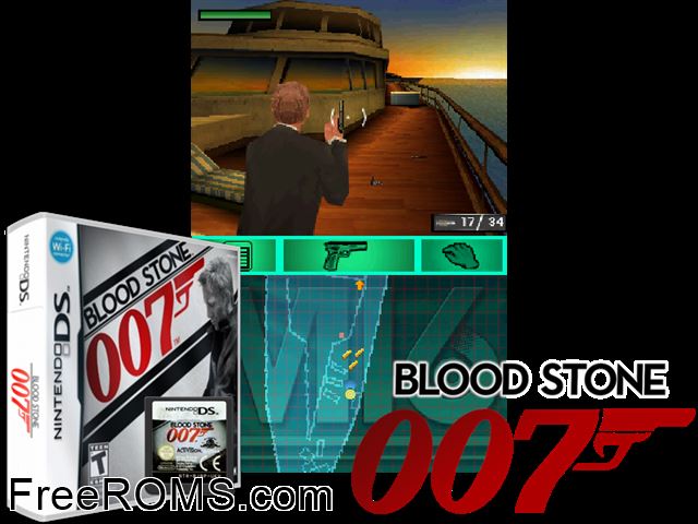 Blood Stone 007 Europe NDS game showing 3D box cover and gameplay screenshot