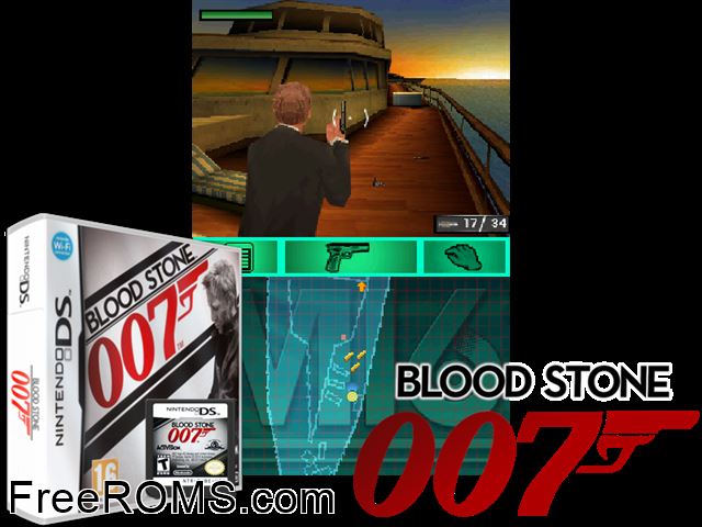 Blood Stone 007 France NDS game showing 3D box cover and gameplay screenshot