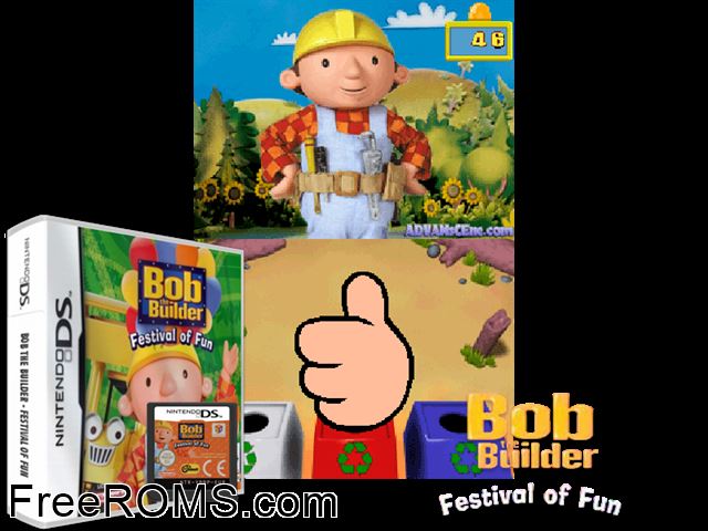 Bob the Builder - Festival of Fun Europe NDS game showing 3D box cover and gameplay screenshot