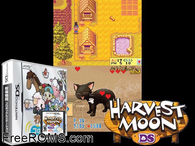 Bokujou Monogatari - Korobokkuru Station Japan NDS game showing 3D box cover and gameplay screenshot