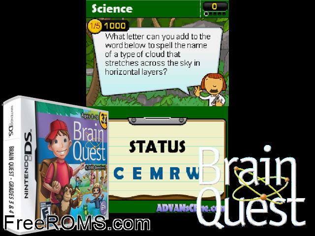Brain Quest - Grades 3 and 4 NDS game showing 3D box cover and gameplay screenshot
