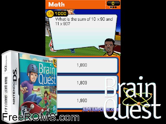 Brain Quest - Grades 5 and 6 NDS game showing 3D box cover and gameplay screenshot