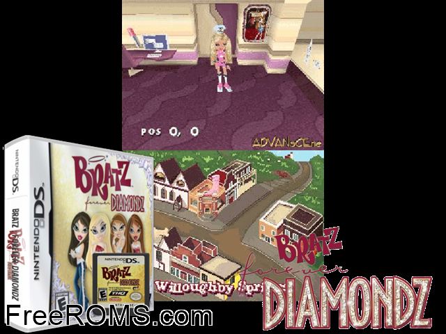 Bratz - Forever Diamondz France NDS game showing 3D box cover and gameplay screenshot