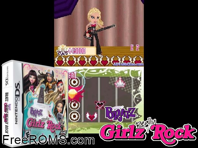 Bratz - Girlz Really Rock NDS game showing 3D box cover and gameplay screenshot