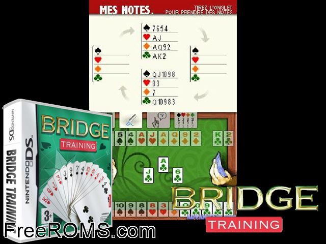 Bridge Training Europe NDS game showing 3D box cover and gameplay screenshot