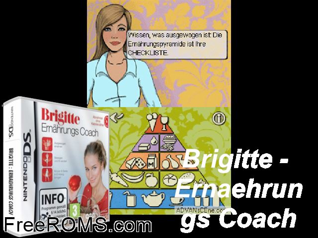 Brigitte - Ernaehrungs Coach Germany NDS game showing 3D box cover and gameplay screenshot