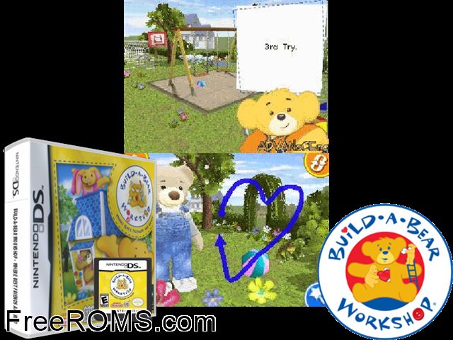 Build-A-Bear Workshop Europe NDS game showing 3D box cover and gameplay screenshot
