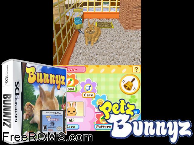 Bunnyz Europe NDS game showing 3D box cover and gameplay screenshot