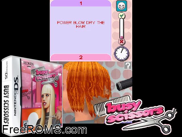 Busy Scissors NDS game showing 3D box cover and gameplay screenshot