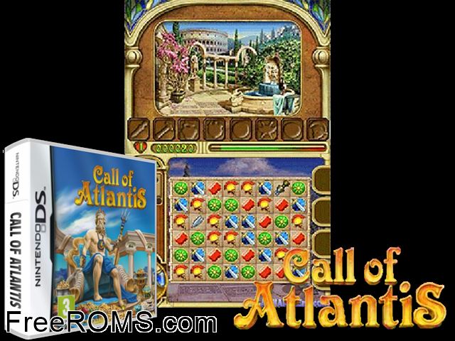 Call of Atlantis Europe NDS game showing 3D box cover and gameplay screenshot