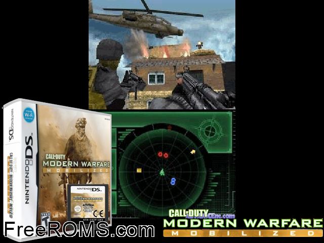 Call of Duty - Modern Warfare - Mobilized Italy NDS game showing 3D box cover and gameplay screenshot