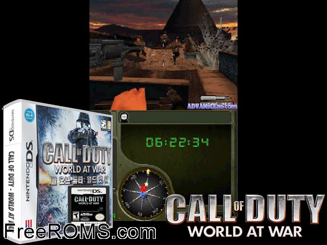 Call of Duty - World at War NDS game showing 3D box cover and gameplay screenshot