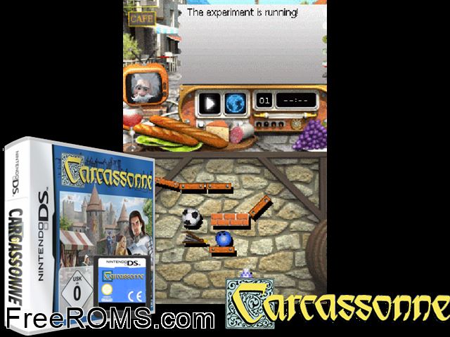 Carcassonne Europe NDS game showing 3D box cover and gameplay screenshot