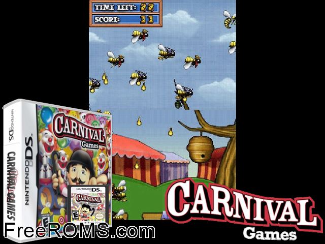 Carnival Games NDS game showing 3D box cover and gameplay screenshot