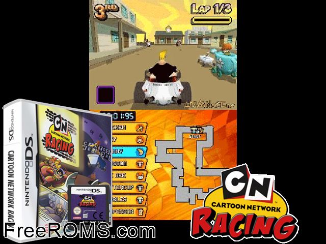 Cartoon Network Racing Europe NDS game showing 3D box cover and gameplay screenshot
