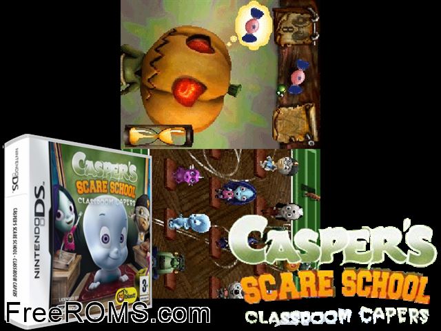 Caspers Scare School - Classroom Capers NDS game showing 3D box cover and gameplay screenshot