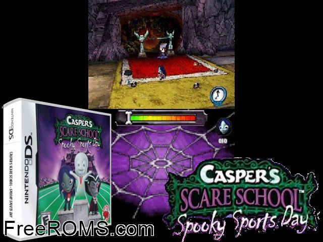 Caspers Scare School - Spooky Sports Day Europe NDS game showing 3D box cover and gameplay screenshot