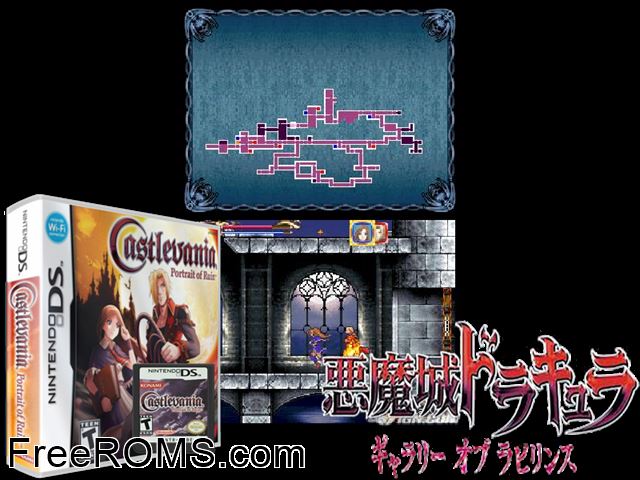 Castlevania - Portrait of Ruin NDS game showing 3D box cover and gameplay screenshot