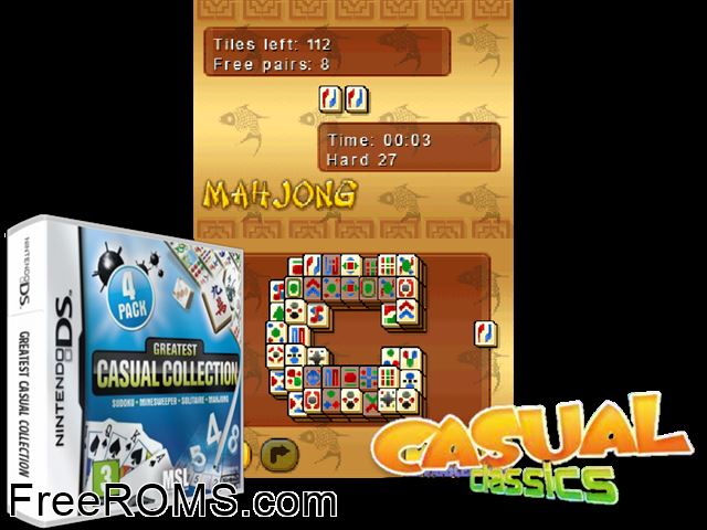 Casual Classics Europe NDS game showing 3D box cover and gameplay screenshot
