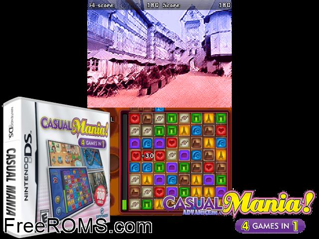 Casual Mania NDS game showing 3D box cover and gameplay screenshot