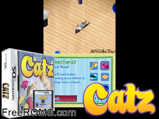 Catz NDS game showing 3D box cover and gameplay screenshot