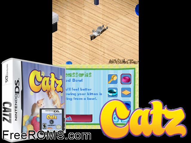 Catz Europe NDS game showing 3D box cover and gameplay screenshot