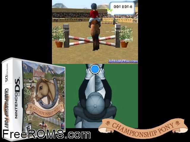 Championship Pony NDS game showing 3D box cover and gameplay screenshot